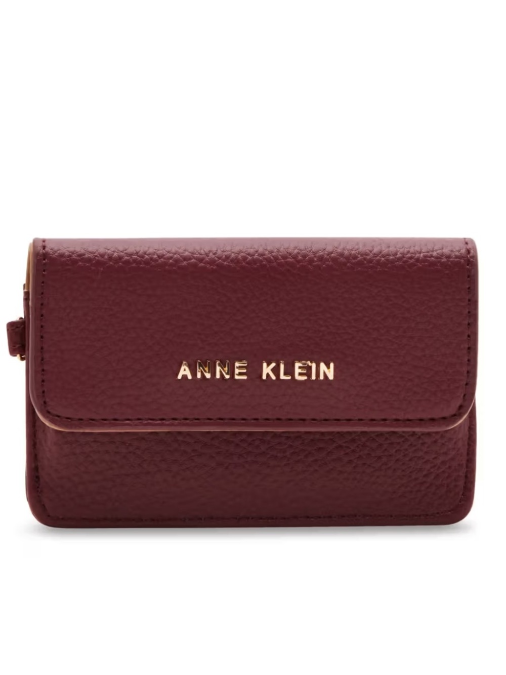 Anne Klein Wine Pebbled Leather Compact Wallet with Gold Logo NWT